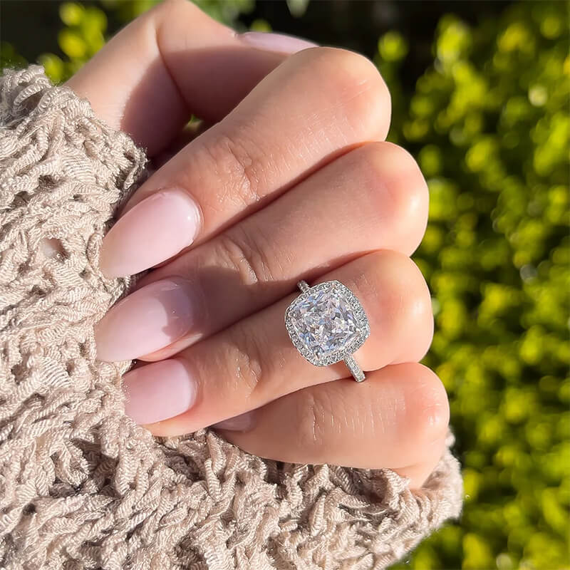 Halo Cushion Cut Simulated Diamond Pave Engagement Ring