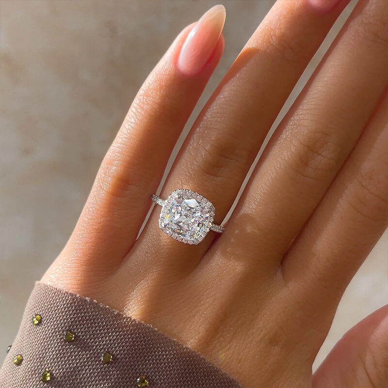 Halo Cushion Cut Simulated Diamond Pave Engagement Ring