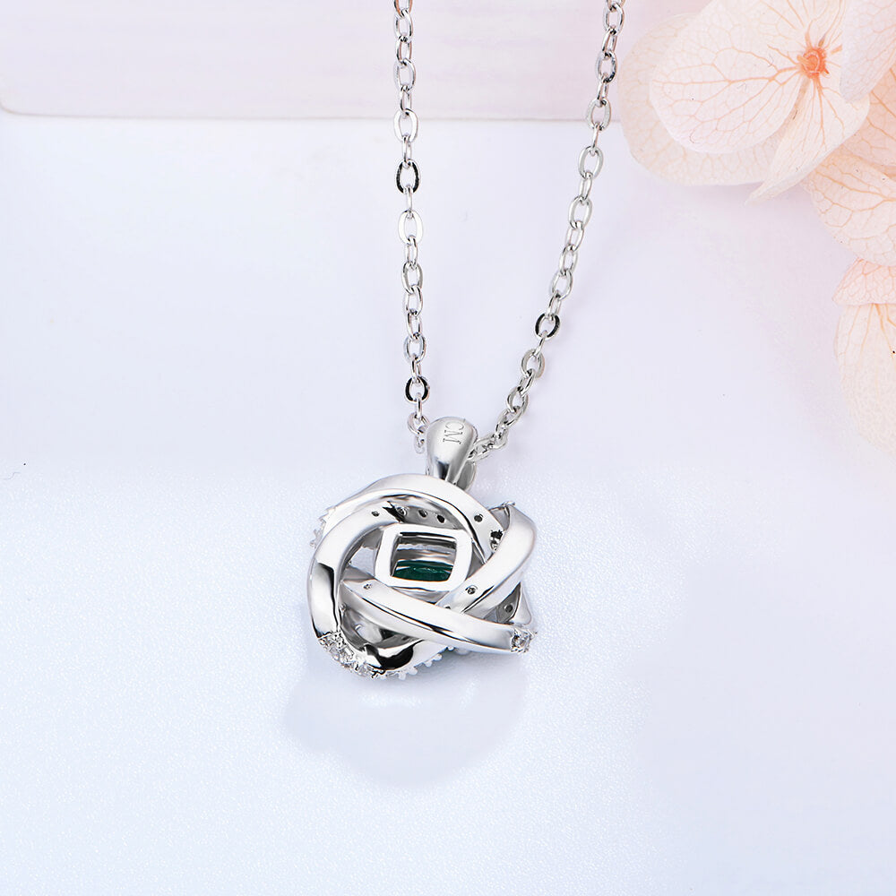 Cushion Lab-Created Emerald Knot Sterling Silver Necklace