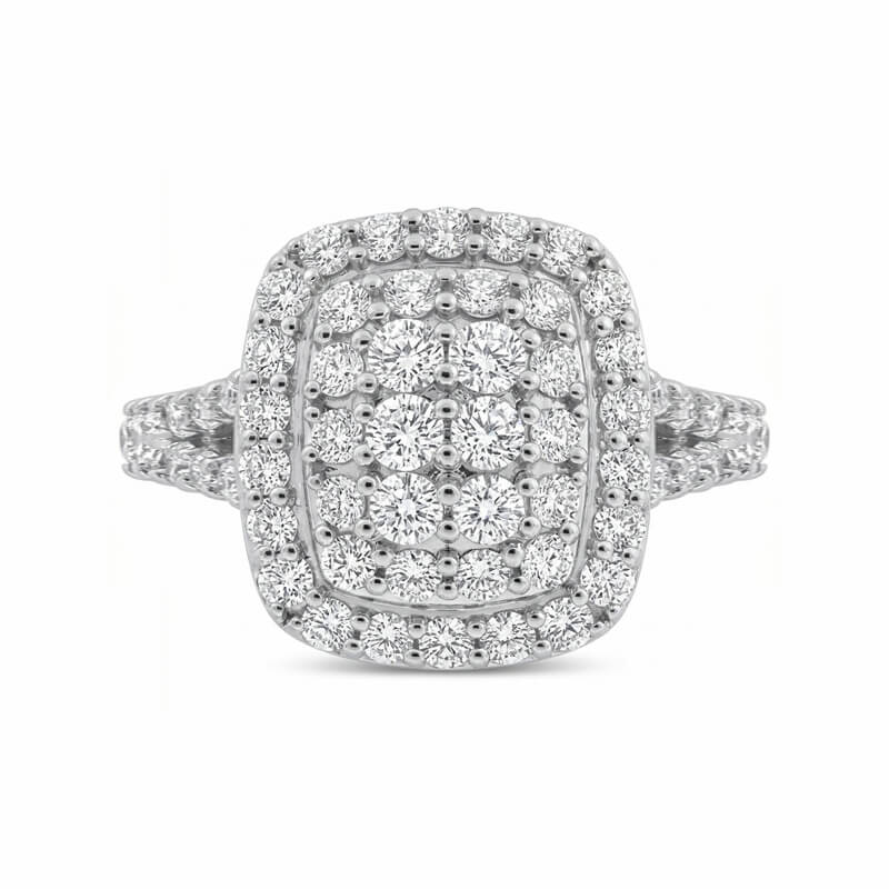 Halo Cushion Shape Cluster Moissanite Split Shank Engagement Ring