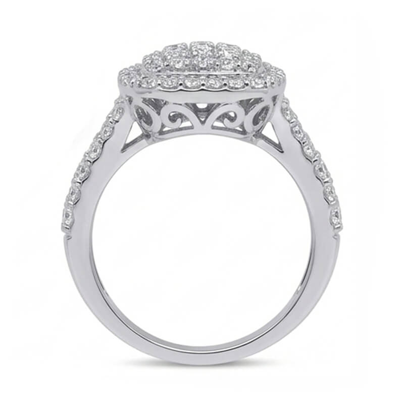 Halo Cushion Shape Cluster Moissanite Split Shank Engagement Ring