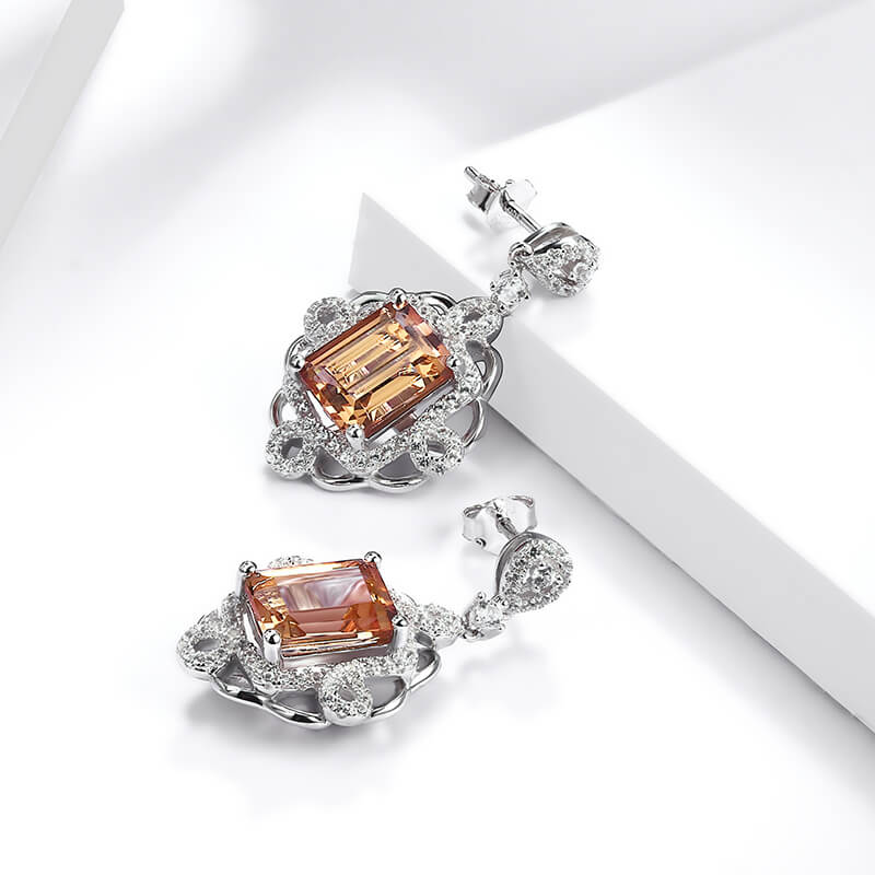 Halo Emerald-Cut Zultanite Diaspore Drop Earrings In Sterling Silver