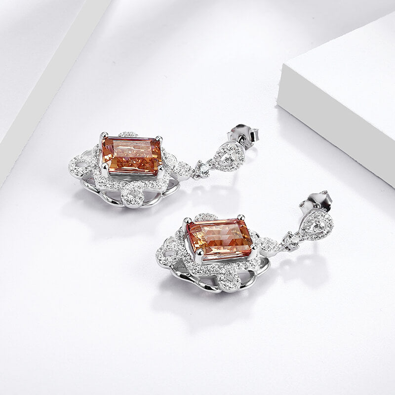 Halo Emerald-Cut Zultanite Diaspore Drop Earrings In Sterling Silver
