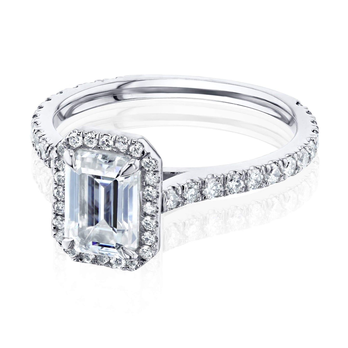 Halo Emerald Cut Moissanite Pave Gold Engagement Ring