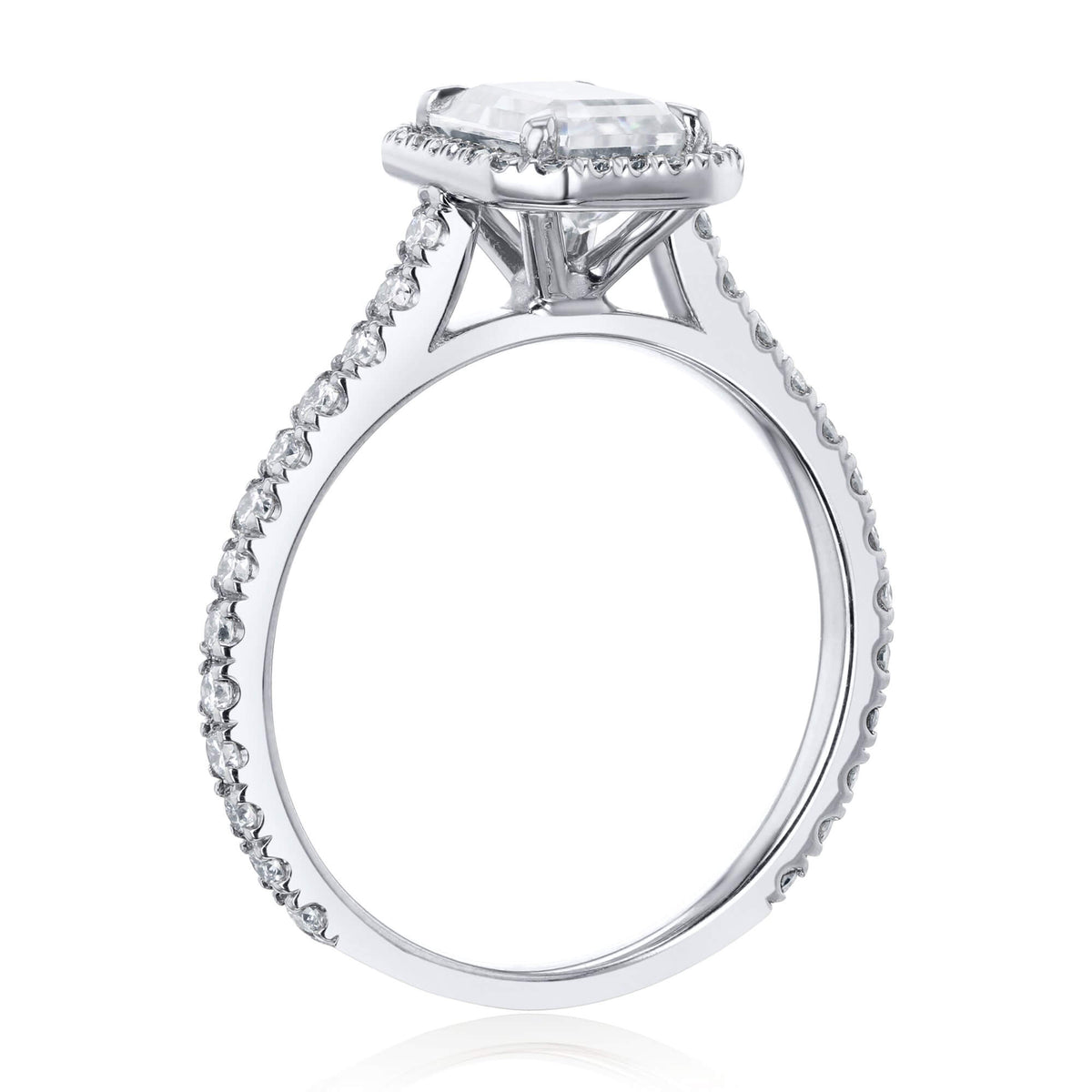 Halo Emerald Cut Moissanite Pave Gold Engagement Ring