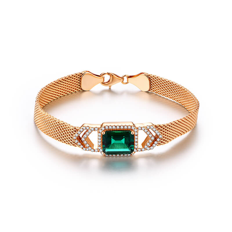 Halo Emerald Mesh Sterling Silver Bracelet