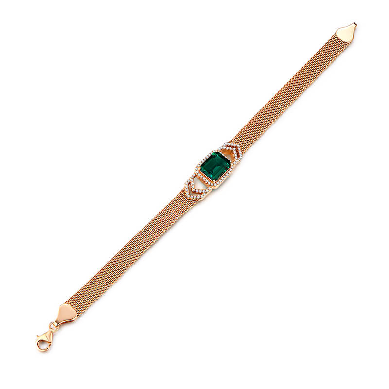 Halo Emerald Mesh Sterling Silver Bracelet