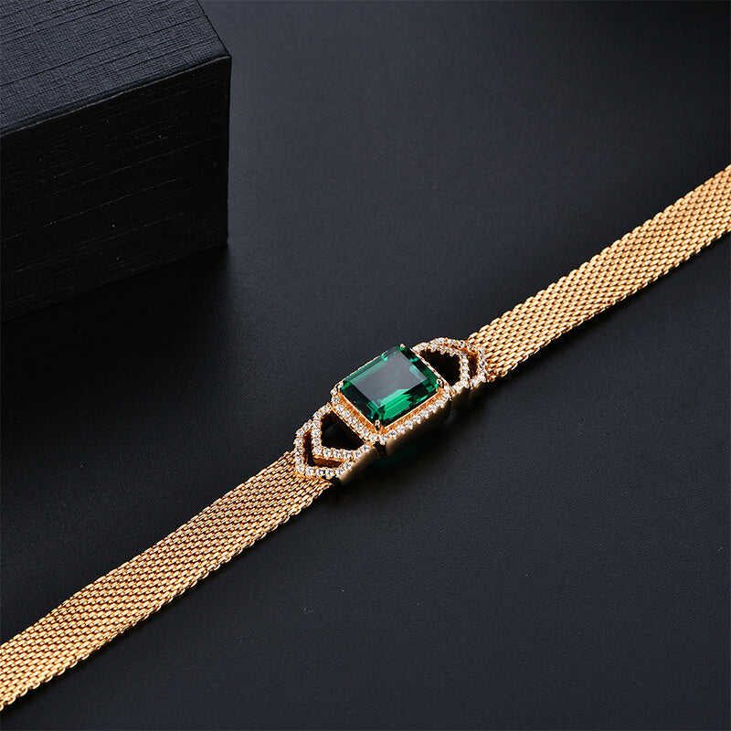 Halo Emerald Mesh Sterling Silver Bracelet