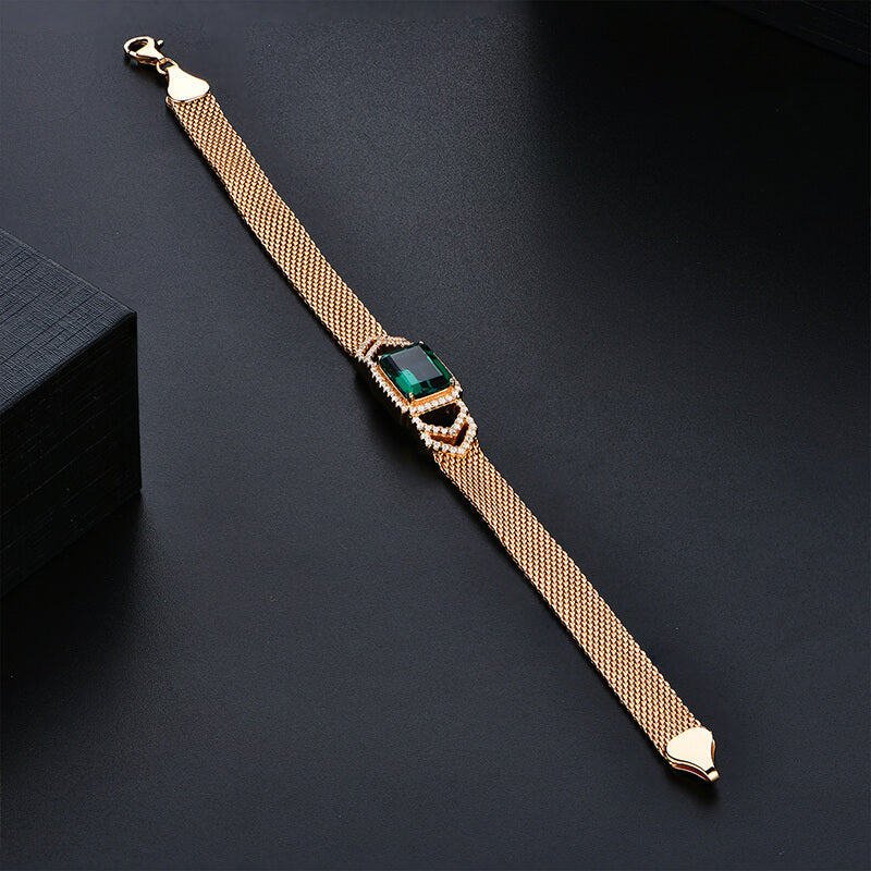 Halo Emerald Mesh Sterling Silver Bracelet