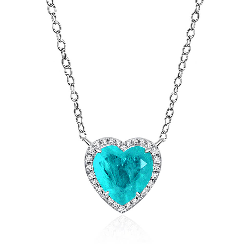 Halo Heart Cut Paraiba Tourmaline Sterling Silver Necklace Pendant