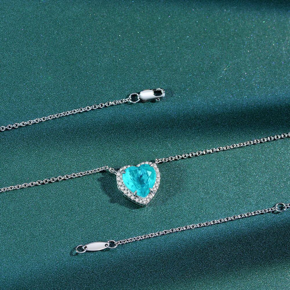 Halo Heart Cut Paraiba Tourmaline Sterling Silver Necklace Pendant