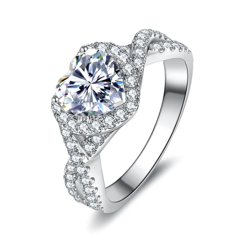 Halo Heart Moissanite Twisted Pave Engagement Ring