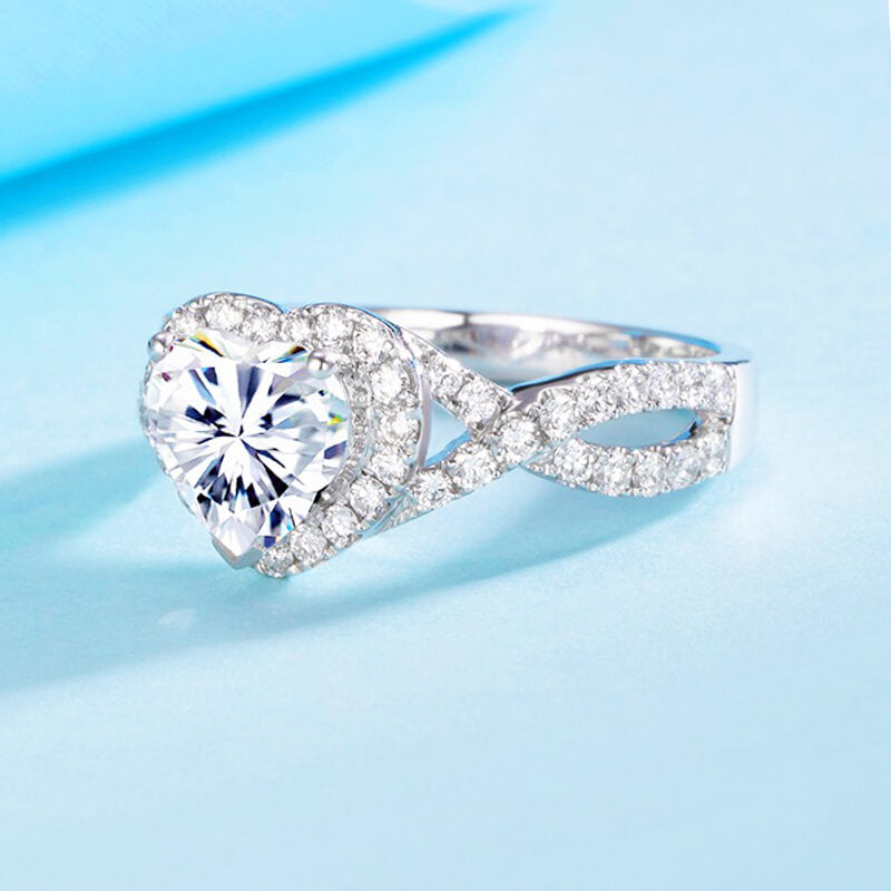 Halo Heart Moissanite Twisted Pave Engagement Ring