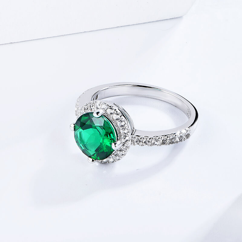 Halo Lab-Created Emerald Pave Accents Sterling Silver Ring