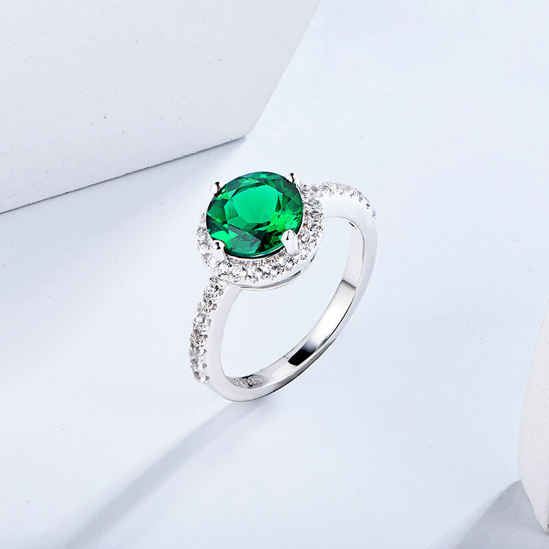 Halo Lab-Created Emerald Pave Accents Sterling Silver Ring