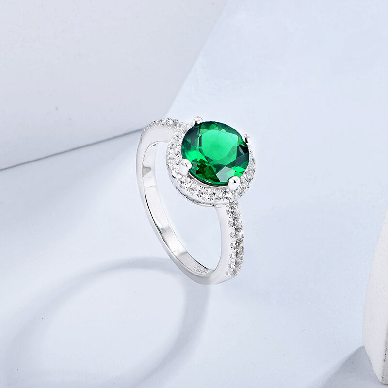 Halo Lab-Created Emerald Pave Accents Sterling Silver Ring