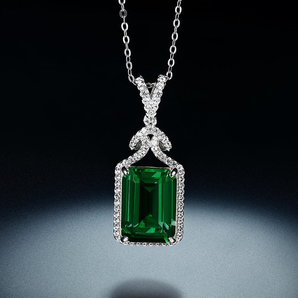 Halo Lab-Created Emerald Sterling Silver Necklace