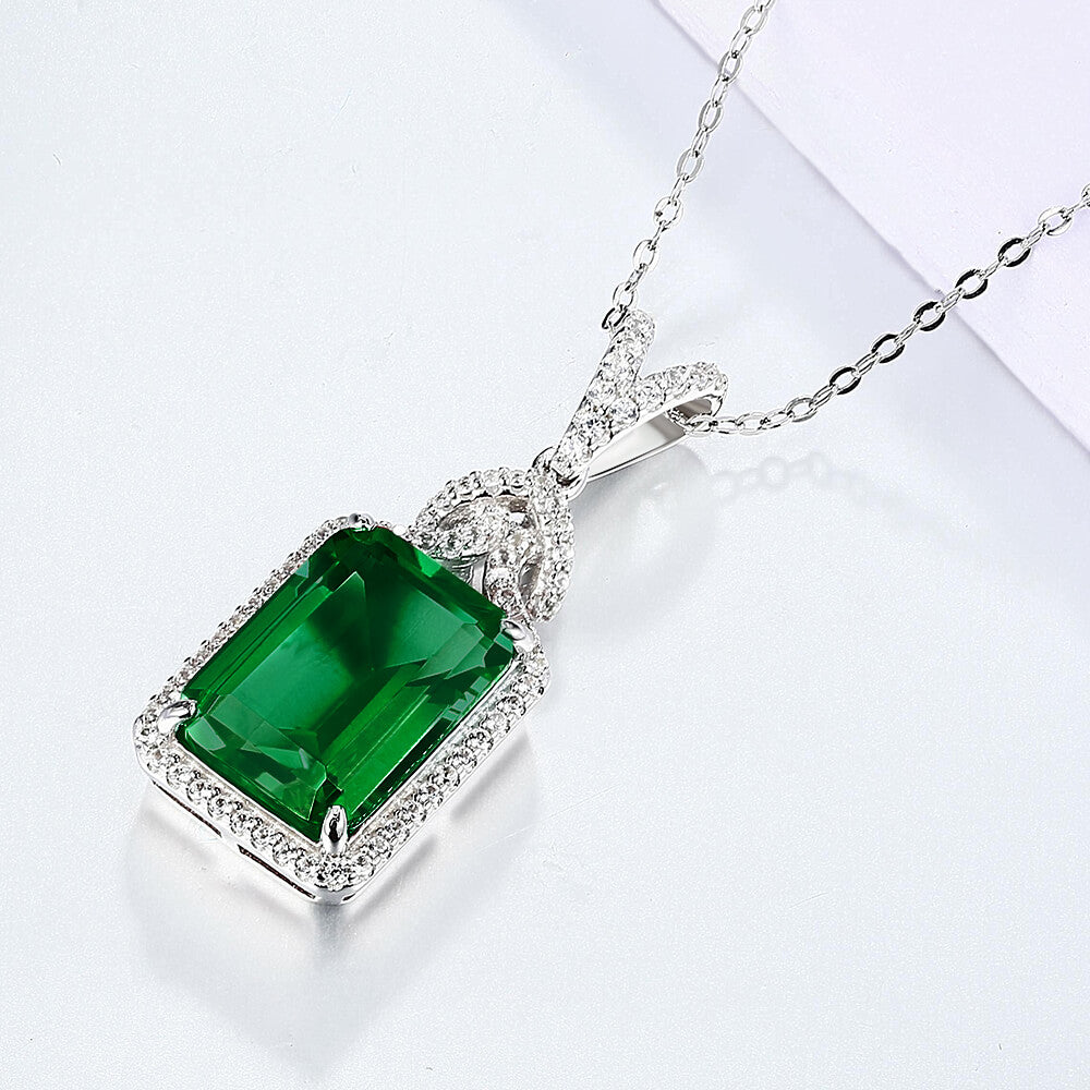 Halo Lab-Created Emerald Sterling Silver Necklace