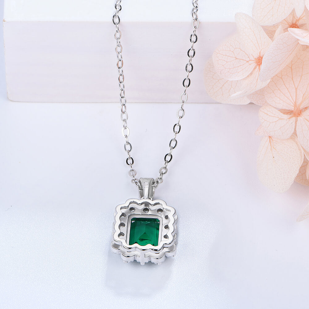 Fashion Halo Lab-Created Emerald Sterling Silver Necklace