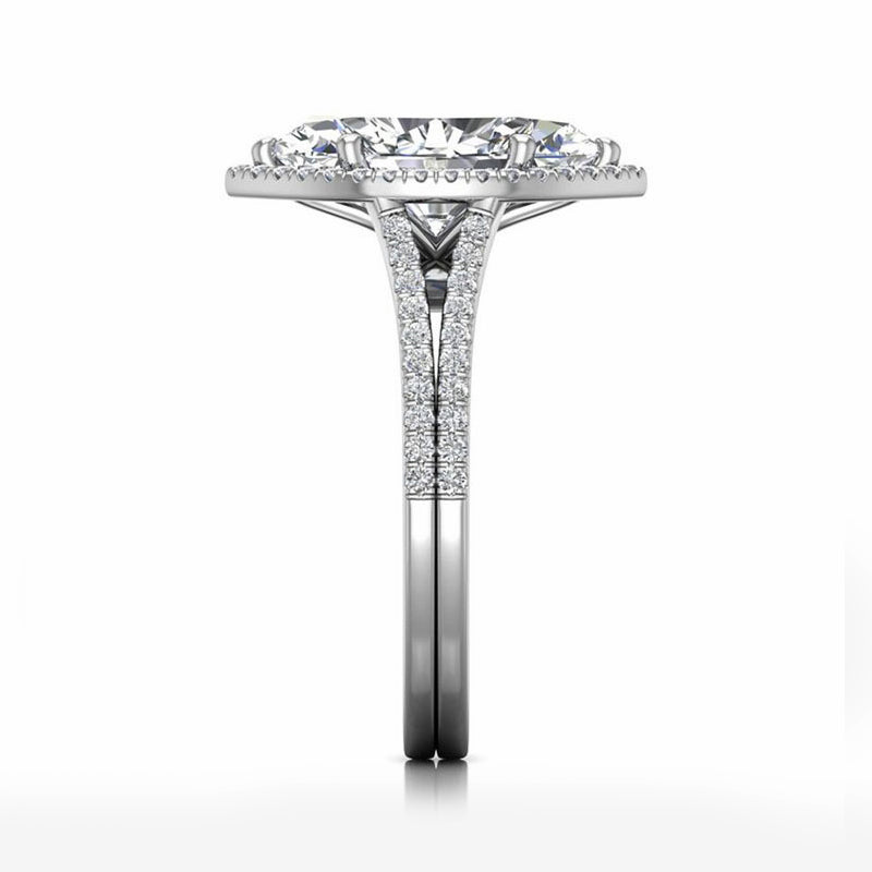 Halo Marquise-Cut Moissanite Double Shank Pave Engagement Ring