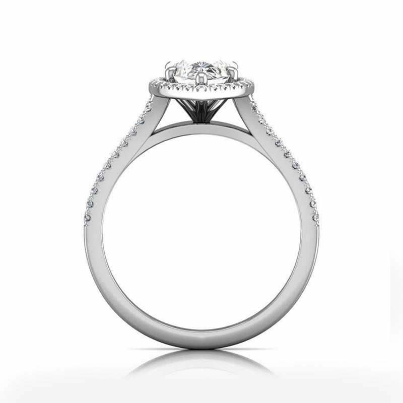 Halo Marquise-Cut Moissanite Double Shank Pave Engagement Ring