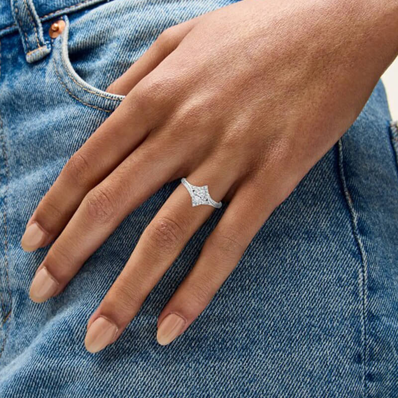 Halo Marquise Cut Moissanite Frame Split Shank Pave Engagement Ring
