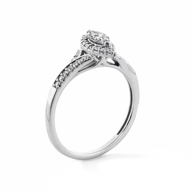 Halo Marquise Cut Moissanite Frame Split Shank Pave Engagement Ring