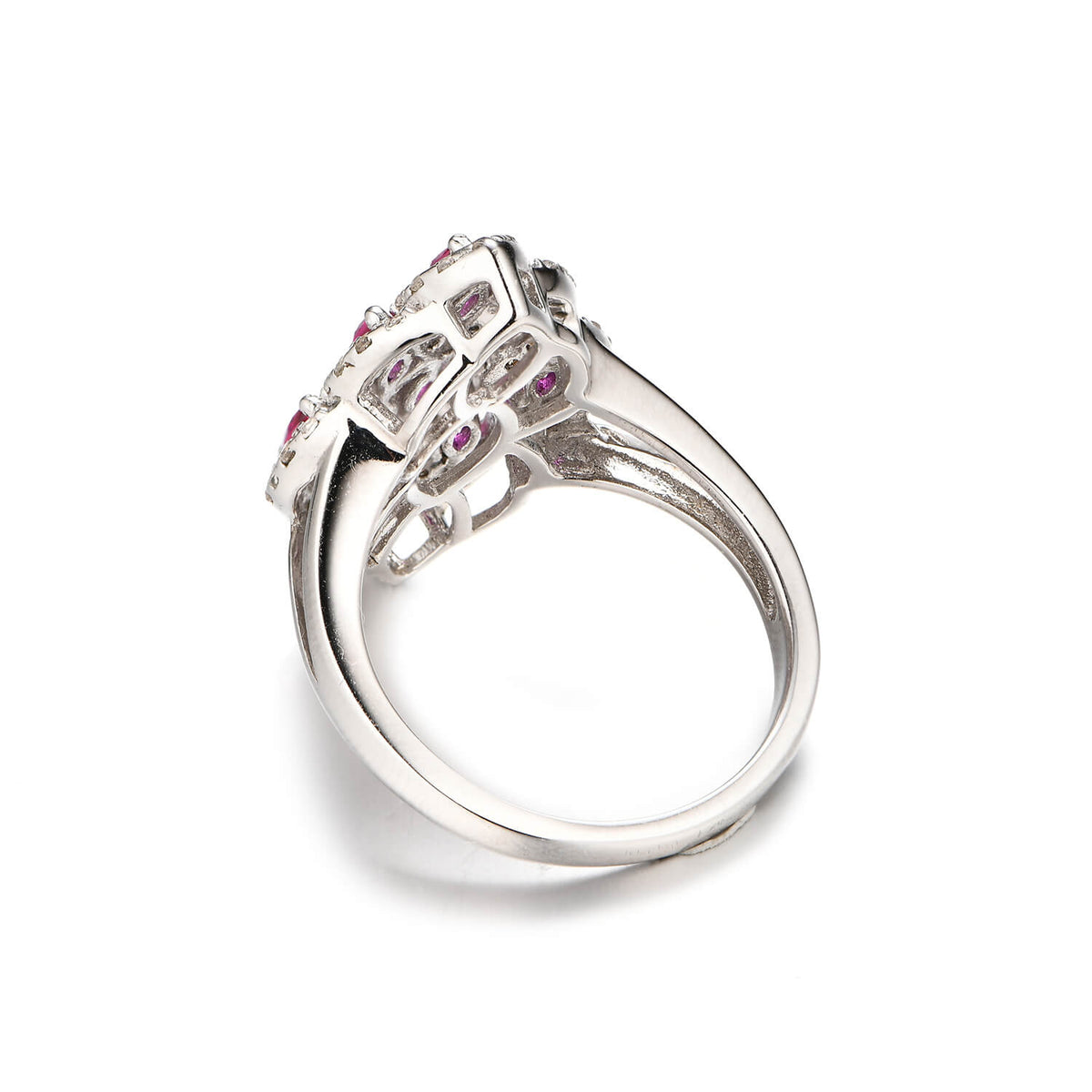 Halo Marquise Ruby Cluster Ring In Sterling Silver