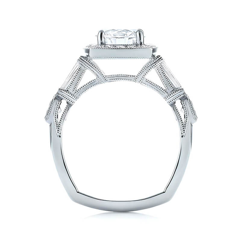 Halo Moissanite Baguette Milgrain Euro Shank Engagement Ring