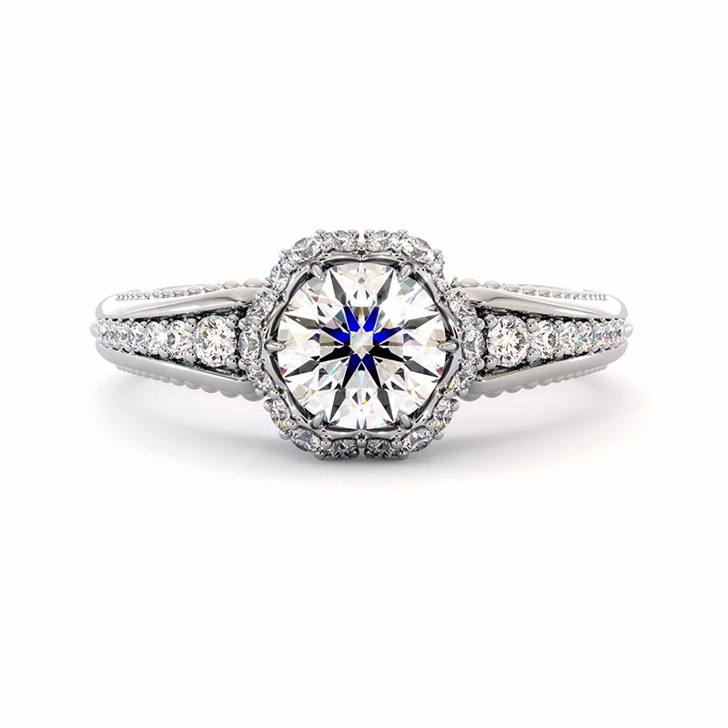 Halo Moissanite Channel Set Accents Engagement Ring