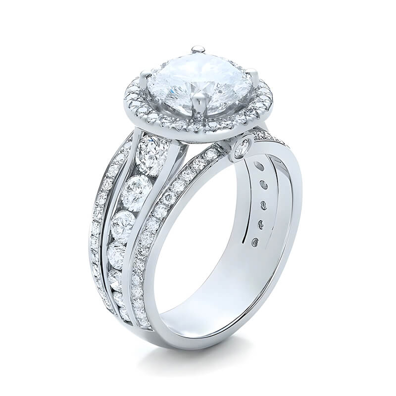 Halo Moissanite Graduated Triple Row Pave Engagement Ring