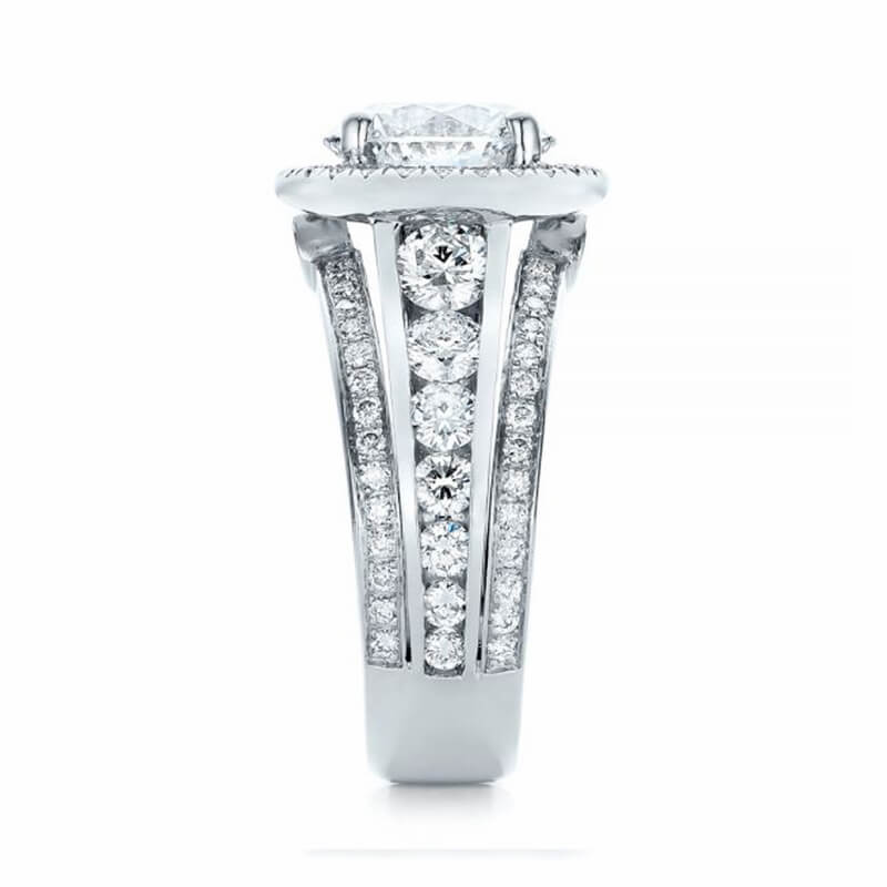 Halo Moissanite Graduated Triple Row Pave Engagement Ring