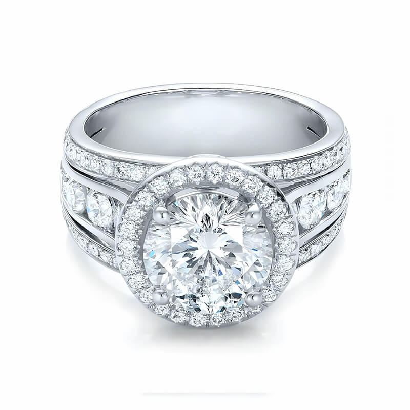 Halo Moissanite Graduated Triple Row Pave Engagement Ring