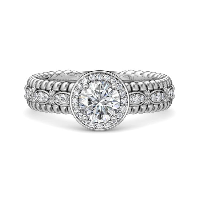 Halo Moissanite Triple Row Bubble Cable Shank Engagement Ring