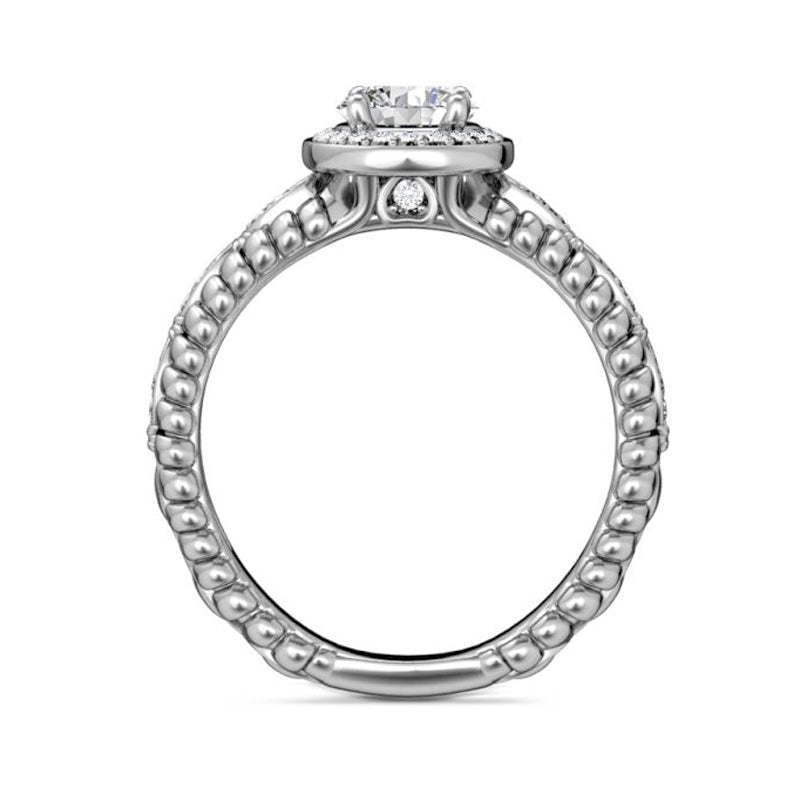 Halo Moissanite Triple Row Bubble Cable Shank Engagement Ring