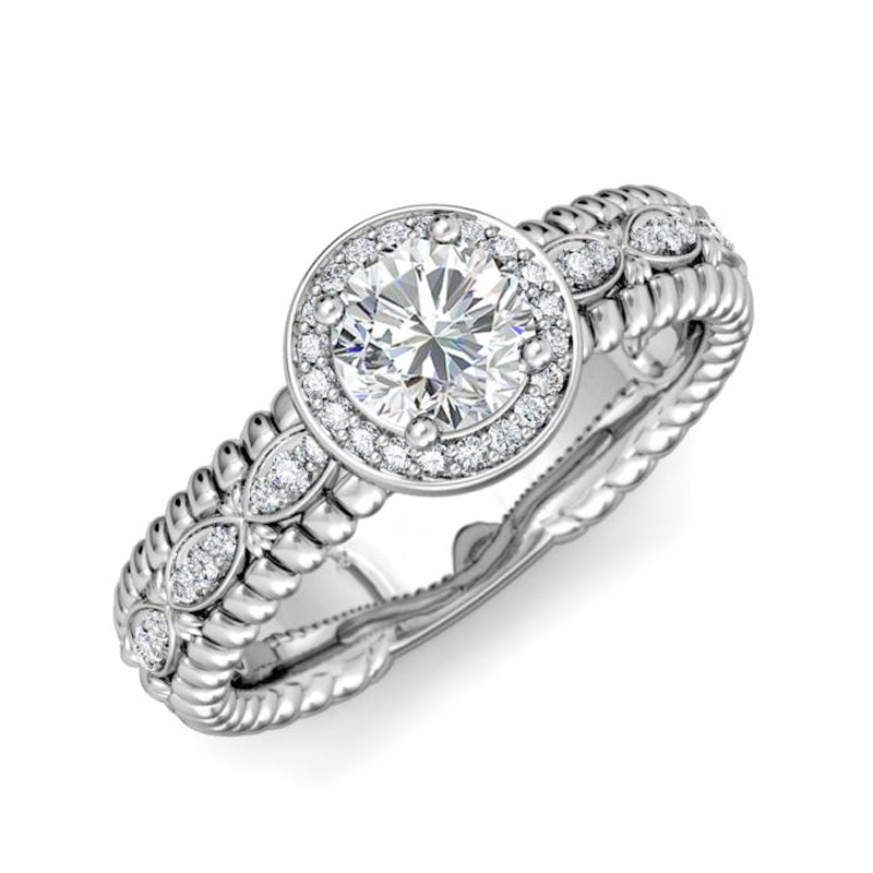 Halo Moissanite Triple Row Bubble Cable Shank Engagement Ring
