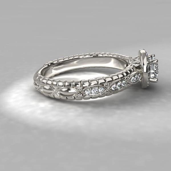 Halo Moissanite Triple Row Bubble Cable Shank Engagement Ring