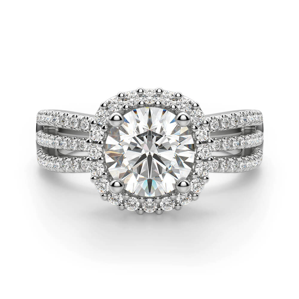 Halo Moissanite Triple Row Pave Engagement Ring