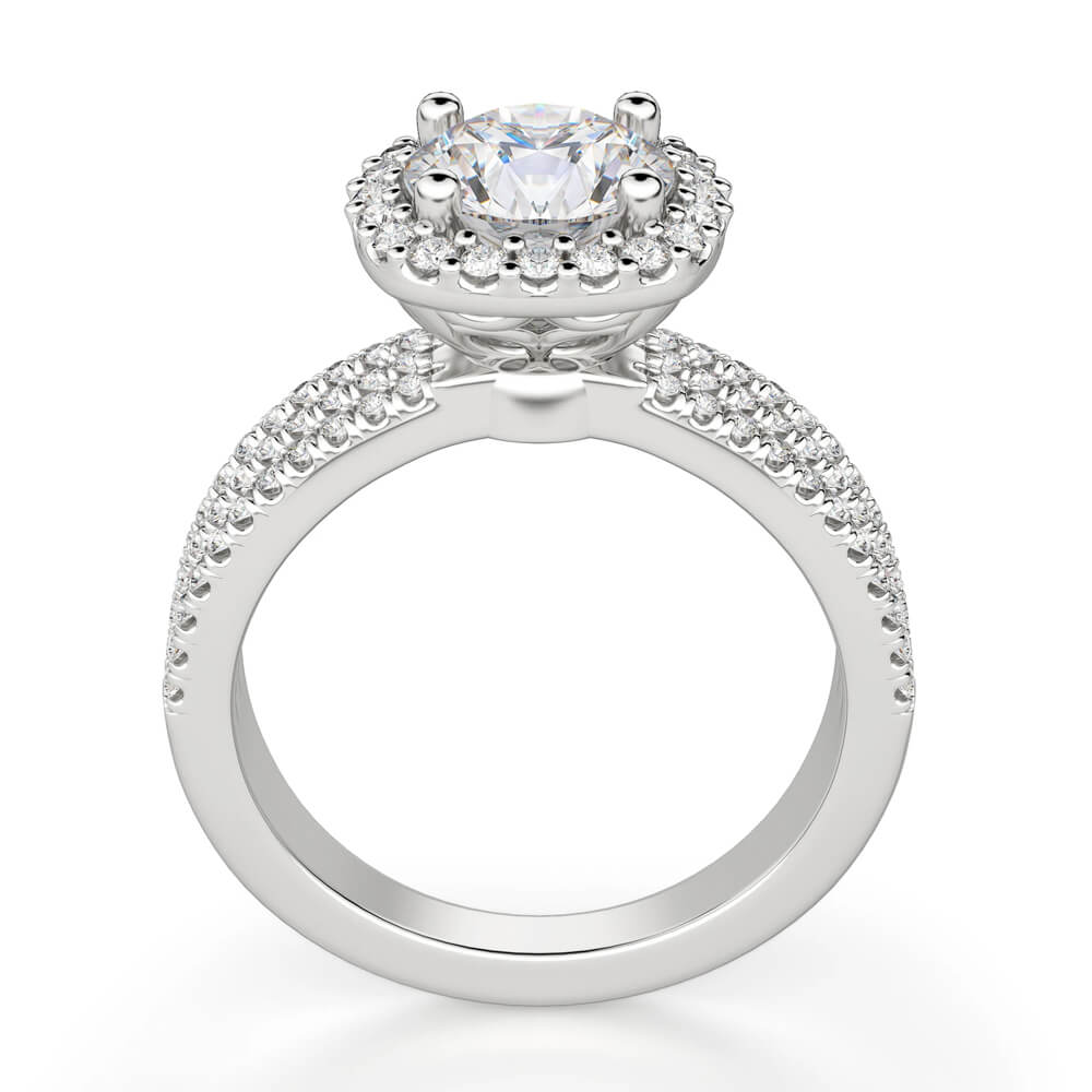 Halo Moissanite Triple Row Pave Engagement Ring