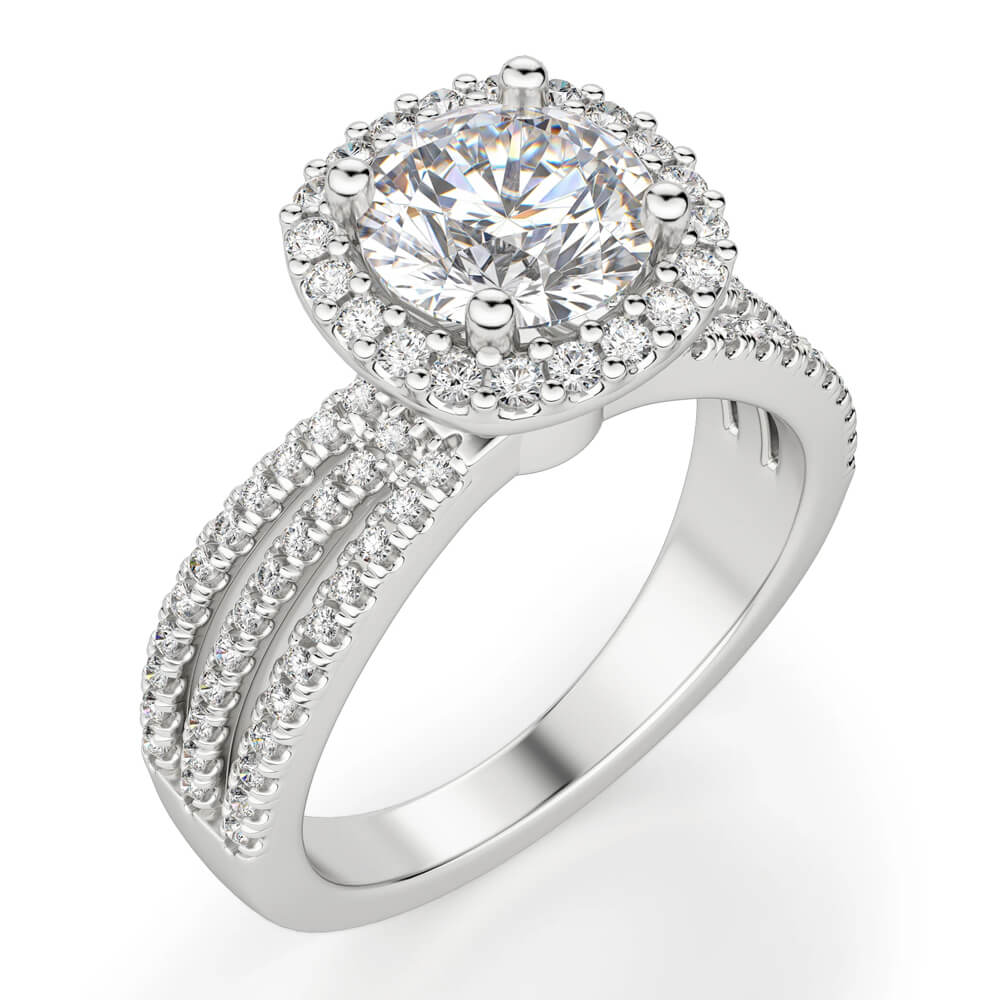 Halo Moissanite Triple Row Pave Engagement Ring