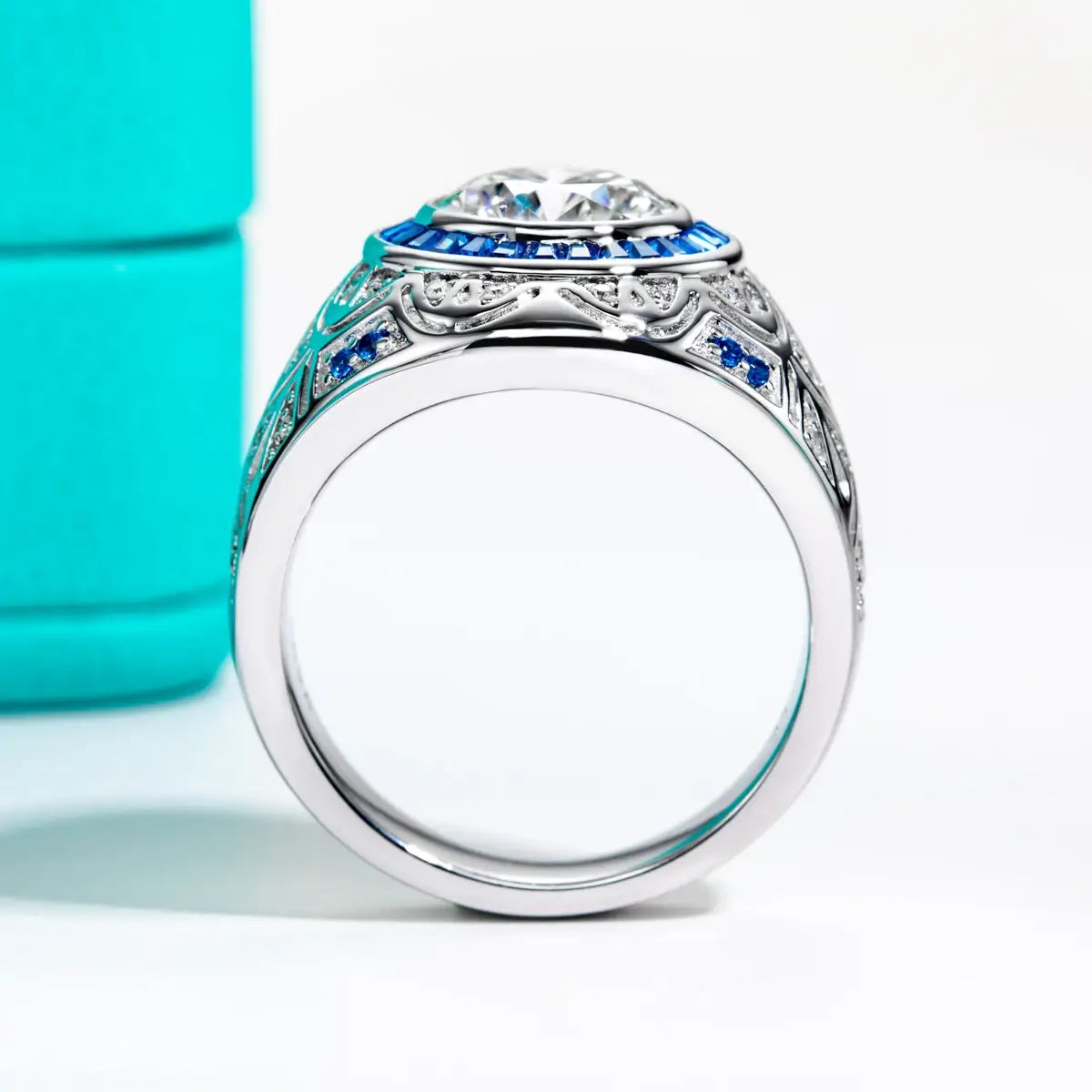 Halo Bezel Moissanite Vintage Art Deco Engagement Ring
