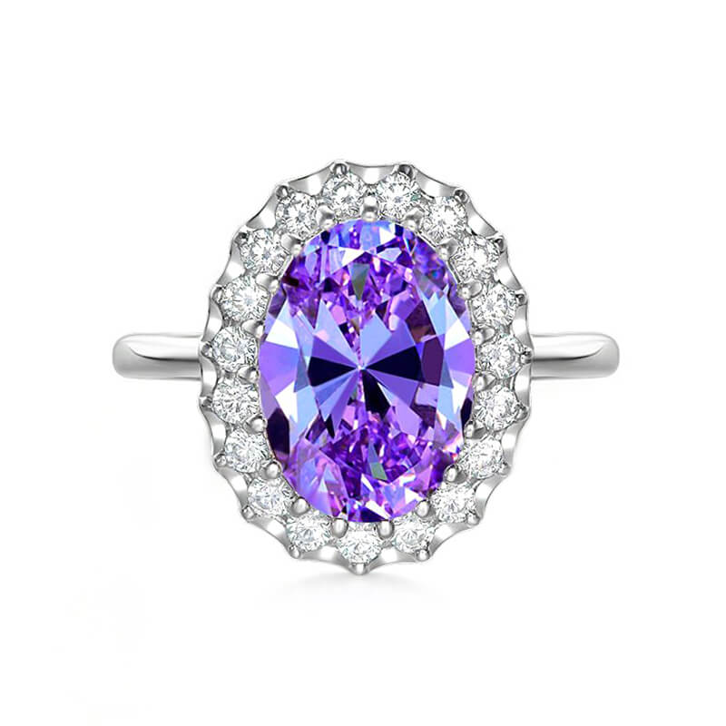 Halo Oval Cut Sapphire Sterling Silver Ring