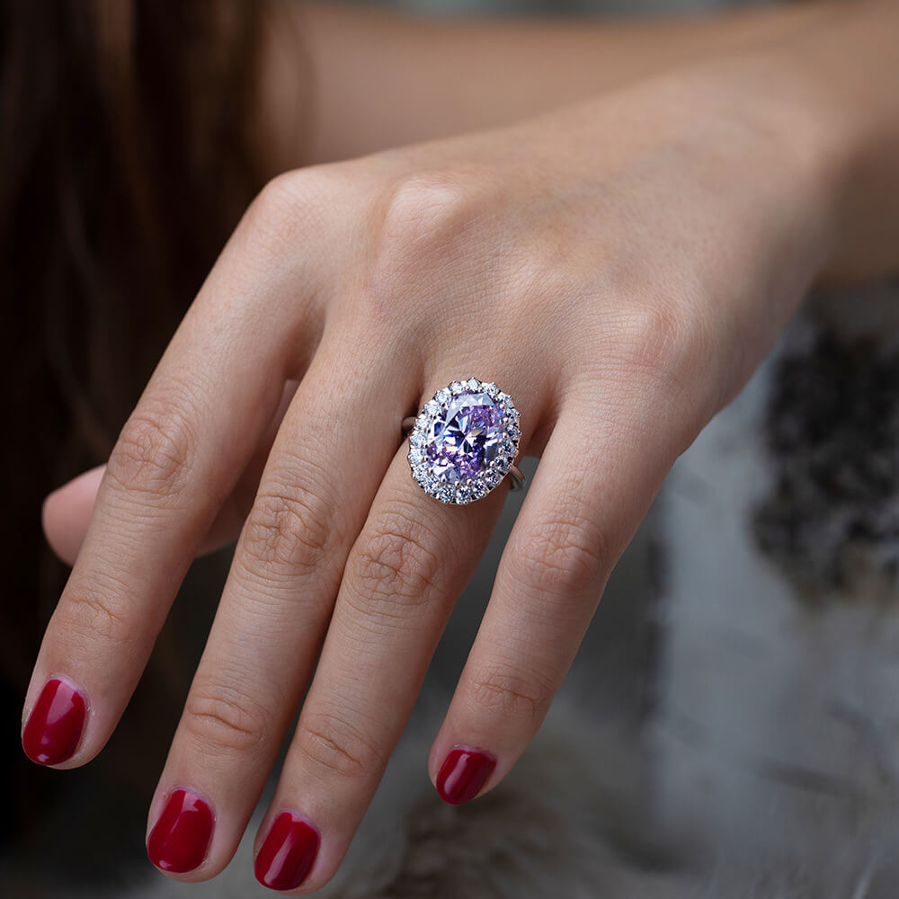 Halo Oval Cut Sapphire Sterling Silver Ring