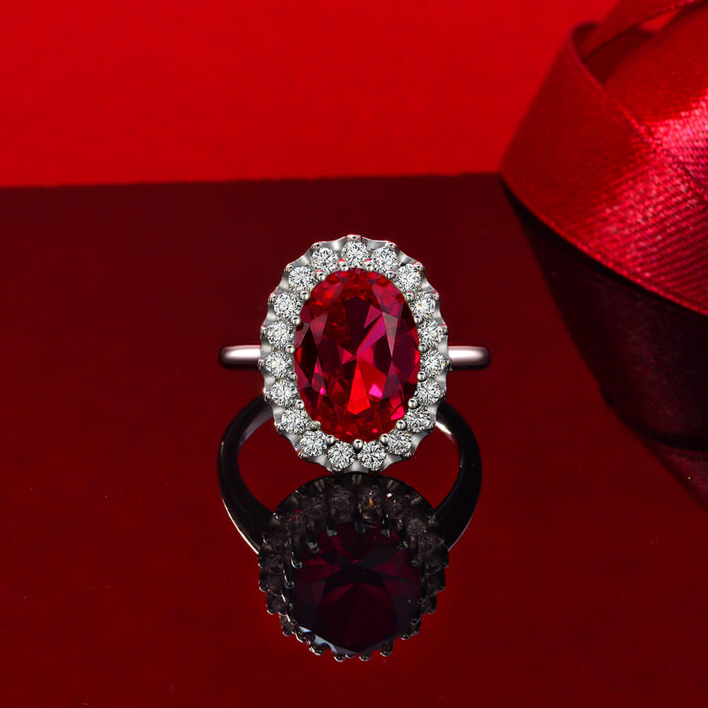 Halo Oval Cut Sapphire Sterling Silver Ring