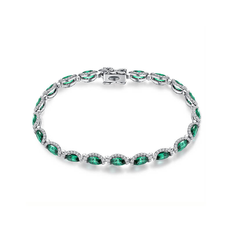 Halo Oval Gemstones Tennis Bracelet In Sterling Silver