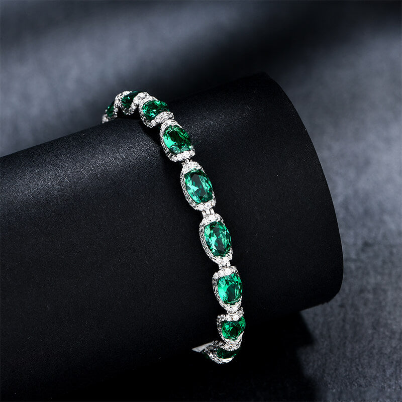 Halo Oval Gemstones Tennis Bracelet In Sterling Silver