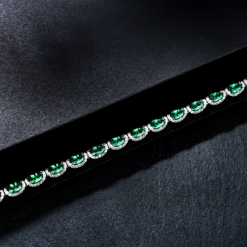 Halo Oval Gemstones Tennis Bracelet In Sterling Silver