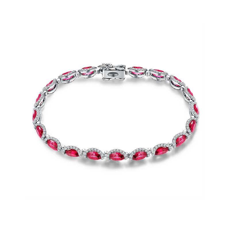 Halo Oval Gemstones Tennis Bracelet In Sterling Silver