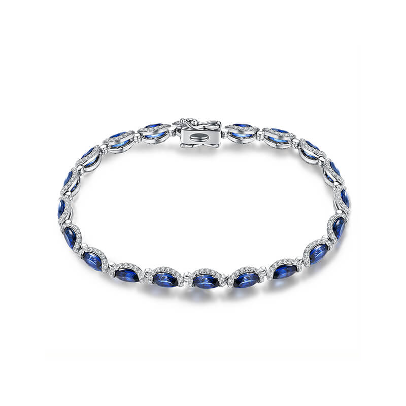 Halo Oval Gemstones Tennis Bracelet In Sterling Silver