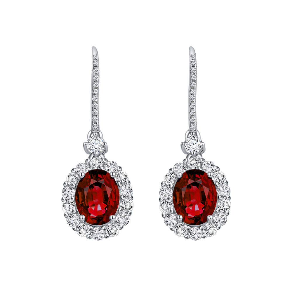 Halo Oval Lab-Sapphire Sterling Silver Drop Earrings